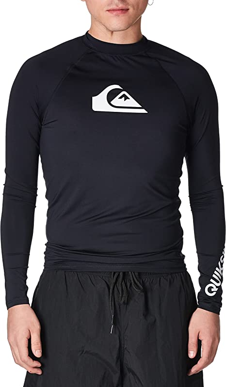 Quiksilver Mens All Time Long Sleeve Rashguard UPF 50 Sun Protection Surf Shirt