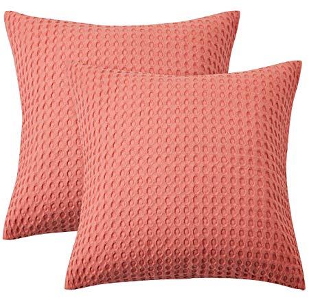 PHF Cotton Euro Sham Cover Waffle Weave 26" X 26" Throw Pillow Cover Christmas Decorations for Winter Pack of 2 Light Coral