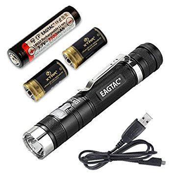 Eagletac DX30LC2-R Rechargeable Flashlight Base w/ Battery, USB Charging Cable, & 2 Premium CR123A Batteries