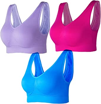 Lemef 3-Pack Seamless Sports Bra Wirefree Yoga Bra with Removable Pads for Women