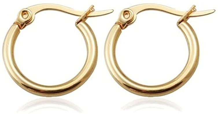 UM Jewelry Classic Round Women's Hoop Earrings Surgical Stainless Steel Hypoallergenic,Gold Tone
