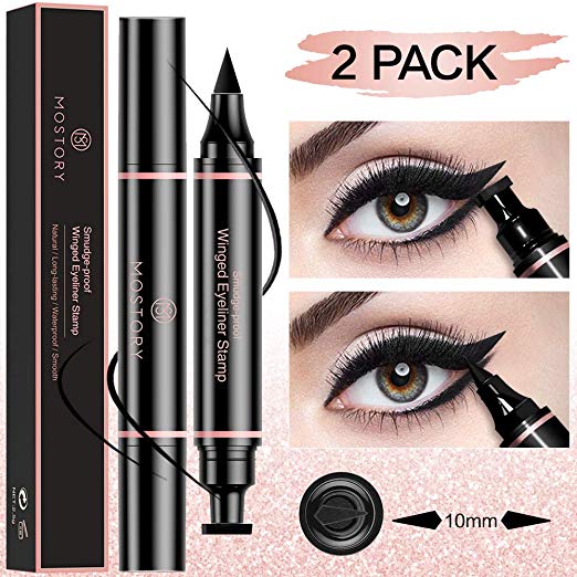 Winged Eyeliner Pencil Stamp - Perfect Cat Eye Vamp Liquid Black Quick Flick Wingliner Waterproof Stencil Wing Long Lasting Smudgeproof Natural Smooth 2 in 1 Duel End (2 Pack)