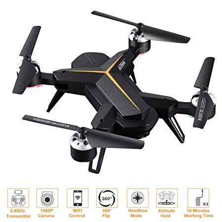 FPV Drone with Camera 1080P HD with Headless Mode Altitude Hold 3D Flip One Key Take Off/Landing/Return Voice Control 2.4Ghz 4-Axis RC Quadcopter for Kids Adults Beginners 18 Mins Long Flight Time