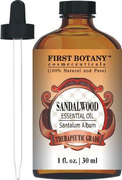 Sandalwood Essential Oil 1 fl. oz. 100% Pure & Natural Santalum Album with A Glass Dropper. Ideal for Skin Care, Hair Care, Meditation & Acne Treatment.