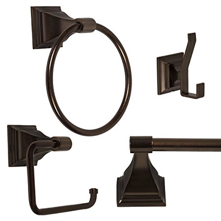 4-Piece Bathroom Hardware Accessory Set With 24" Towel Bar - Oil Rubbed Bronze