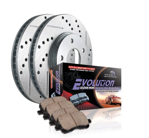 Power Stop K2069 Front Ceramic Brake Pad and Cross DrilledSlotted Combo Rotor One-Click Brake Kit