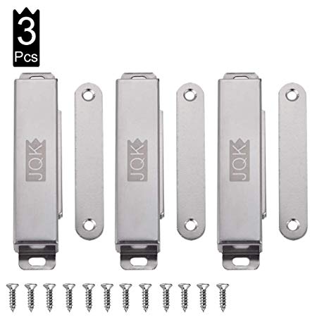 JQK Magnetic Door Catch, Stainless Steel Cabinet Magnet Closet Catches 3 Pack, 1.2mm Thickness Silver, CC120-P3