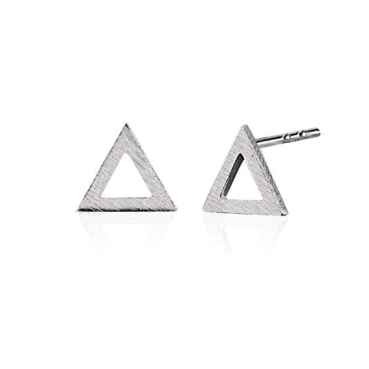 925 Sterling Silver Matte Finish Open Shapes Modern Retro Geometric Friction Backing Stud Earrings