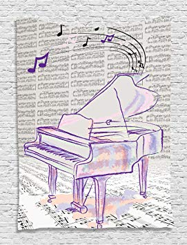 Musician Gifts Piano Grand Decor Music Notes Musical Design Decorations Abstract Art Digital Print Tapestry Wall Hanging Artprints for Living Room Bedroom Dorm Outdoor Beach Throw, Purple White