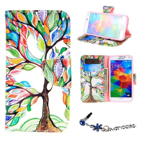 For Galaxy S5 / S5 Neo , ivencase Tree and Leaf [Magnetic] Wallet PU Leather [Closure] Folio Stand Protective Case Cover for Samsung Galaxy S5 SV / S5 Neo   One "ivencase " Anti-dust Plug Stopper