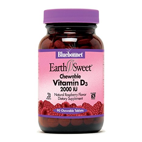 Bluebonnet Earth Sweet Vitamin D3 2000 iu Raspberry Flavor, 90 chewable caplets