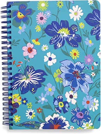 Vera Bradley Blue Floral Mini Spiral Notebook with Pocket and 160 Lined Pages, Moonlight Garden