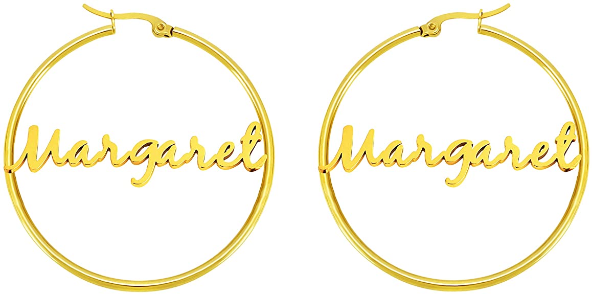Personalized Name Hoop Earrings for Women Teen Girls 18K Real Gold Stainless Steel Eardrop Dangler Unique Birthday Jewelry Gifts for Her
