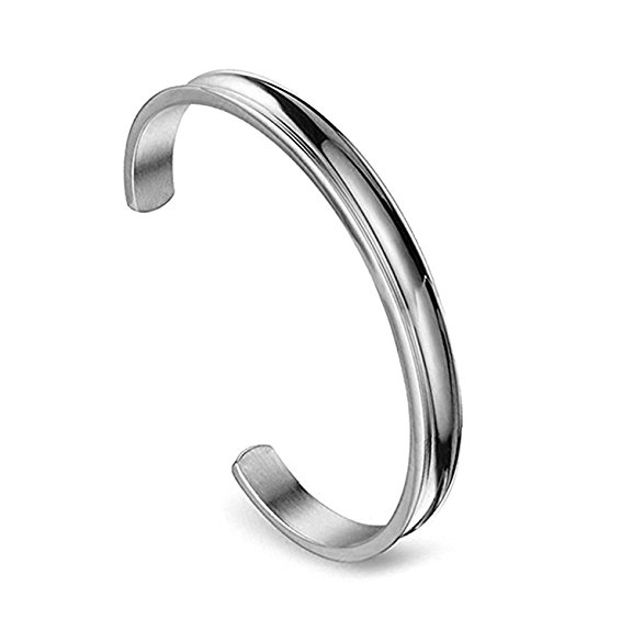 7mm Stainless Steel Bangle Bracelet Grooved Cuff Bangle High Polished for Women Girls
