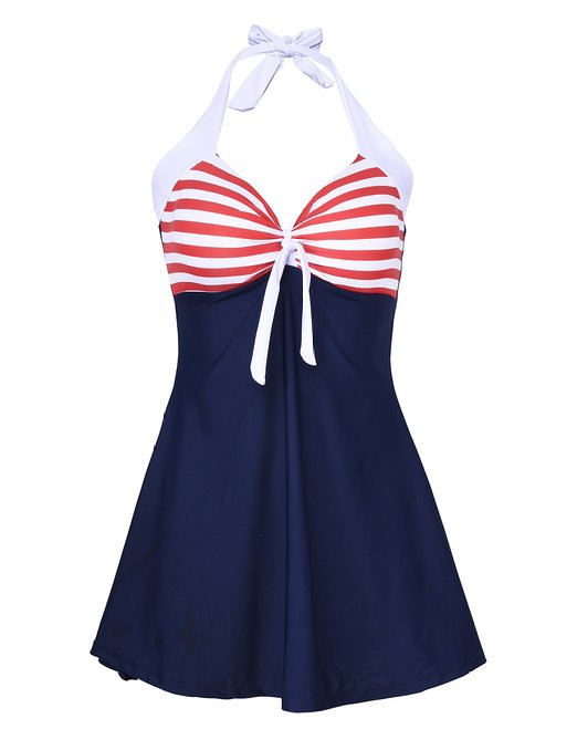 NONWE Women's Retro Vintage Sailor Pin up One Piece Swimsuit Swimdress