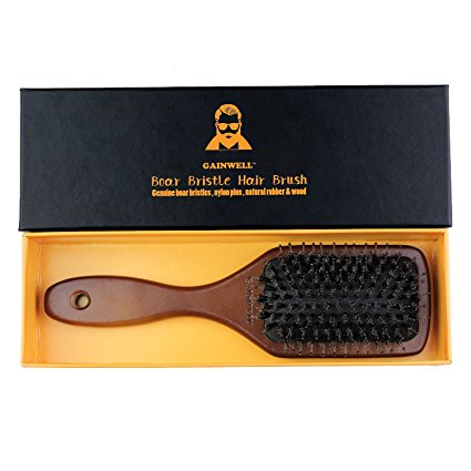 NATURAL BOAR BRISTLE PADDLE HAIR BRUSH - Easily detangles hair, massages scalp and keeps hair naturally oiled and conditioned - Suitable for all hair types and length - GAINWELL