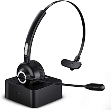 Besign BHF02 Bluetooth 5.0 Handsfree Headset, Wireless On Ear Headphone, Noise Cancellation Microphone, for Truck Driver Office Call Center Smartphone PC Skype