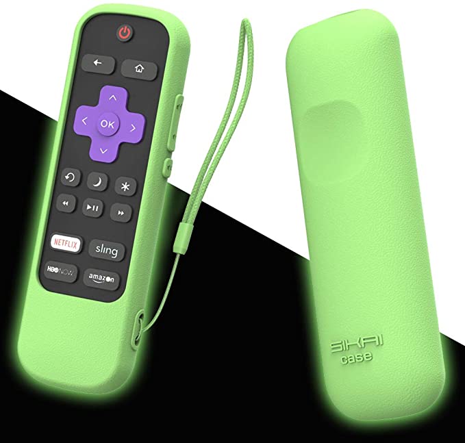 SIKAI Silicone Case Cover for Roku Voice Remote RCAL7R Shockproof Protective Skin for Sharp Roku TV Voice Remote with Power and Mute Button Kids-Friendly Anti-Lost with Remote Loop (Glow Green)