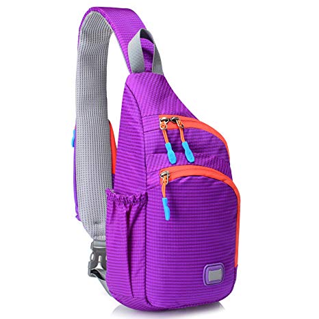Lecxci Outdoor Chest Sling Shoulder Bag, [Ultra-lightweight Waterproof Nylon] [Hiking Cycling Camping Travel] Sling Shoulder Chest Daypack Backpack Bag for Man/Women / College Teen Girls (Purple)