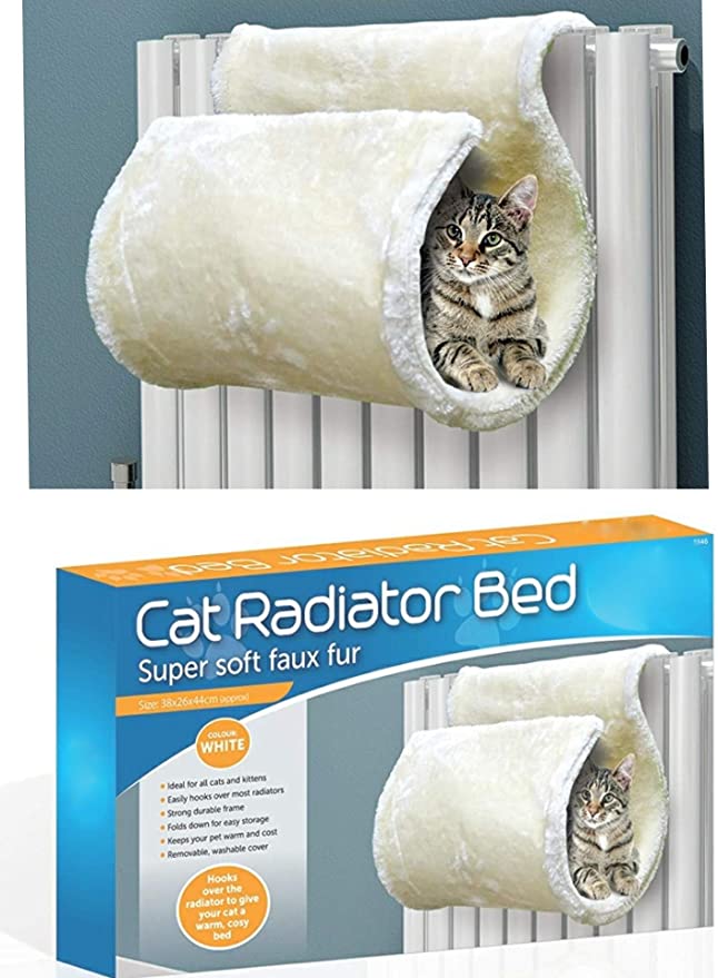 ADEPTNA Premium Strong Super Soft White Cosy Curled Cat Radiator Bed Tunnel Washable – Ideal for Cat Kitten Up to 6 -7 kgs