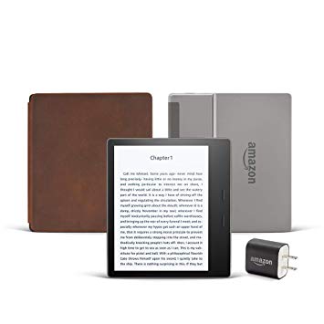 Kindle Oasis Essentials Bundle including Kindle Oasis 7" E-reader (32 GB, Wi-Fi, Graphite, Special Offers), Amazon Premium Leather Cover (Rustic), and Power Adapter