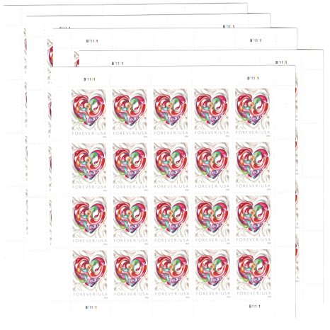 5 Sheets of 20 Quilled Paper Heart Forever USPS Stamps