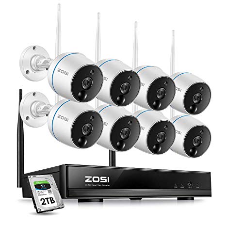 ZOSI 1080p Security Camera System Wireless for Home, 8CH NVR and (8) 1080p Weatherproof IP Camera Outdoor Indoor, Auto Match, Two-Way Audio, PIR Motion Detection, Remote Access(2TB HDD Included)