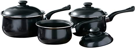 Premier Housewares Black Non stick Steel Cookware Set of Pans and Pots for Cooking in Kitchen Stainless Steel Kitchen Set Stainless Steel 3 Pieces