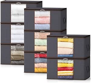 Lifewit 8 Pack Large Clothes Storage Bags Boxes with Lids, 75L Wardrobe Storage Organiser Packing Boxes for Moving House with Reinforced Handle Thick Fabric for Clothing Towel Blanket Bedding, Gray