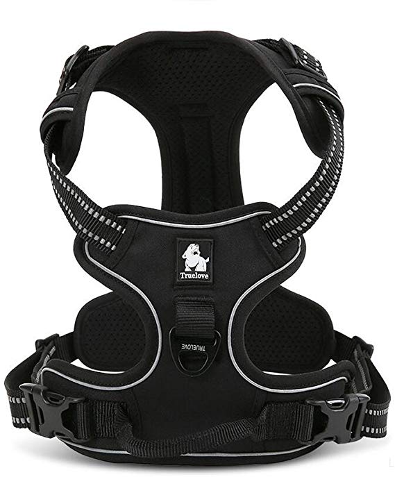 Rantow 3M Reflective Pet Dog Harness No Pull Night Safety Adjustable Dog Vest Harness Padded Soft Dogs Chest Harness for Large/Medium/Small Dog With Strong Handle, Black (XS (33-43cm))