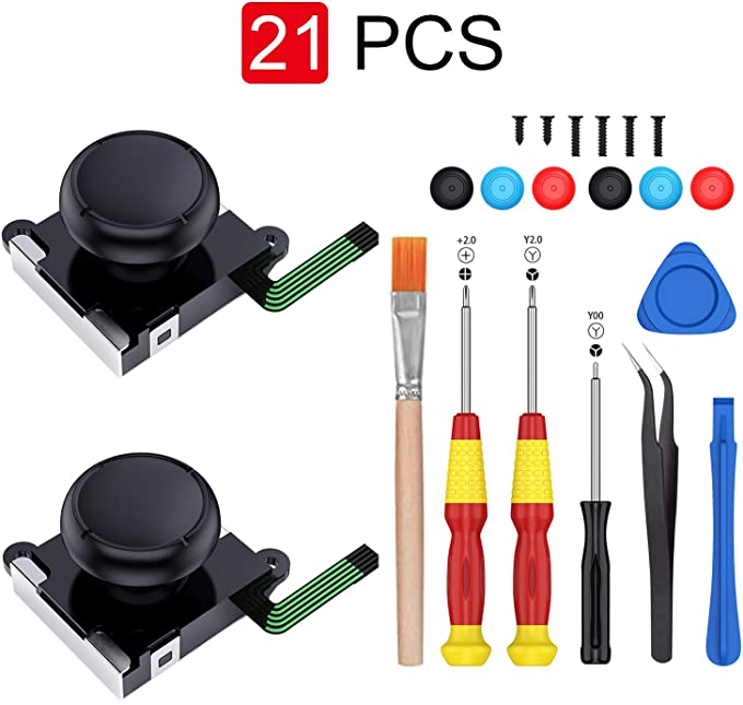 2-Pack 3D Joycon Joystick Replacement,ABLEWE Analog Thumb Stick JoyCon Repair Kit for Nintendo Switch, Include Tri-Wing, Cross Screwdriver, Pry Tools   6 Thumbstick Caps 1 Brush