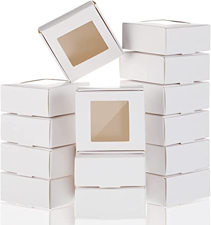 30 Pieces Mini Kraft Paper Box with Window Soap Packaging Boxes Present Packaging Box Treat Box for Homemade Soap Favor Treat Bakery Candy (White,2.56 x 2.56 x 1.18 Inch)