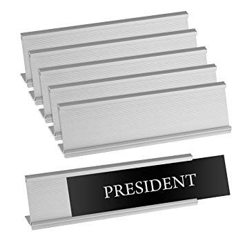 Set of 6 – Sturdy and Elegant Silver Aluminum Desk Name Plate Holder, Office Business Desk Sign Holder, 8” X 2” - Hardware and Inserts are Not Included