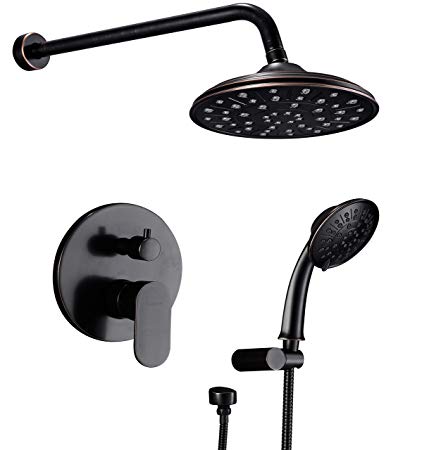 Shower System, Wall Mounted Shower Faucet Set for Bathroom with High Pressure 8" Rain Shower head and 3-Setting Handheld Shower Head Set, Oil Rubbed Bronze (Rough in Valve Included)