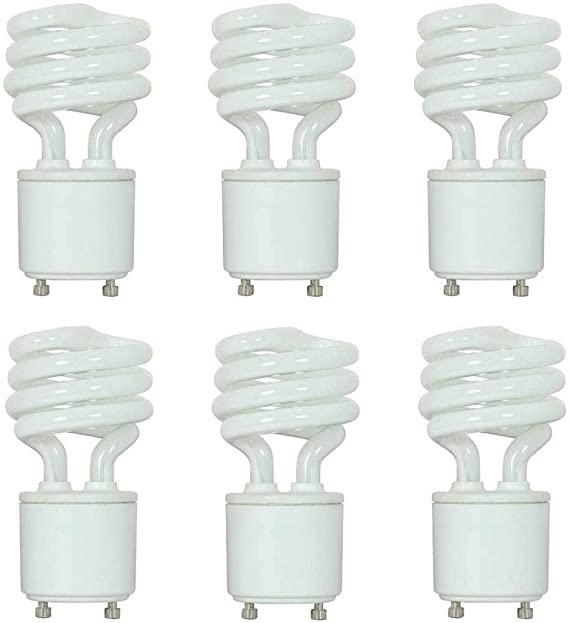 Satco S8203 Mini Spiral Compact Fluorescent Light Bulb, 13 Watt, 2700 Kelvin Temperature, 82 CRI, GU24 Base, 120 Volts, Pack of 6, Warm White Color