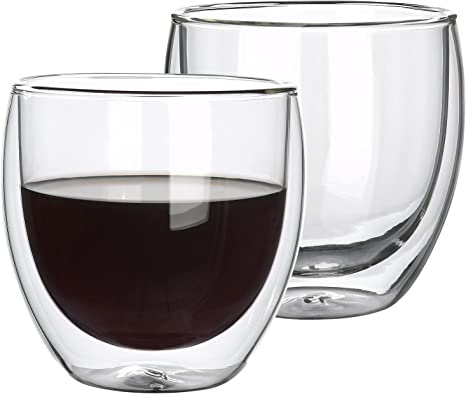 hotder Double Wall Insulated Glasses,(2-Pcak) 8.5 Ounces-Clear Glass Coffee Cups,Clear Coffee Mugs