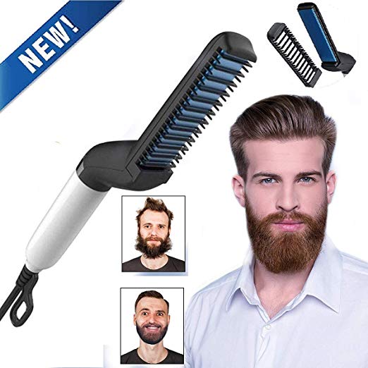 Electric Hair Comb Beard Straightener for Men,BEENLE Curly Hair Straightening Brush with Side Hair Detangling,Hair Straightening Comb for Men Hair Styling