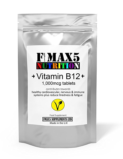 Vitamin B12 1000mcg Tablet Supplement to reduce Fatigue and Support Immune System Health, 30 - 365 Tablets (1 Month to Full Year Supply) by FMax5 Supplements (365)
