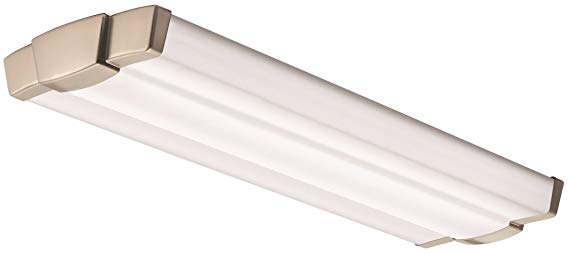 Lithonia Lighting Brushed Nickel 2-Ft Flush Mount Light for Kitchen | Attic | Basement | Home, 4000K, 25W, 2000 Lumens