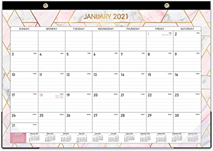2021 Desk Calendar - Desk/Wall Calendar with Transparent Protector, Marble, 17" x 12", Perfect for Daily Schedule Planner, Ruled Blocks