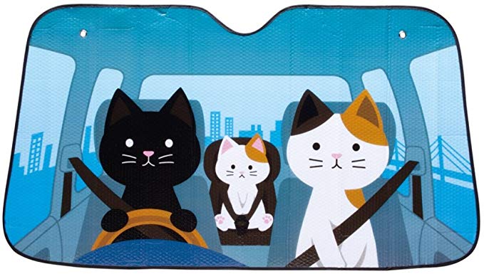 Decole Comical Car Windshield Sun Shades - Cat Family, 55" x 31" PVC with Suction Cups