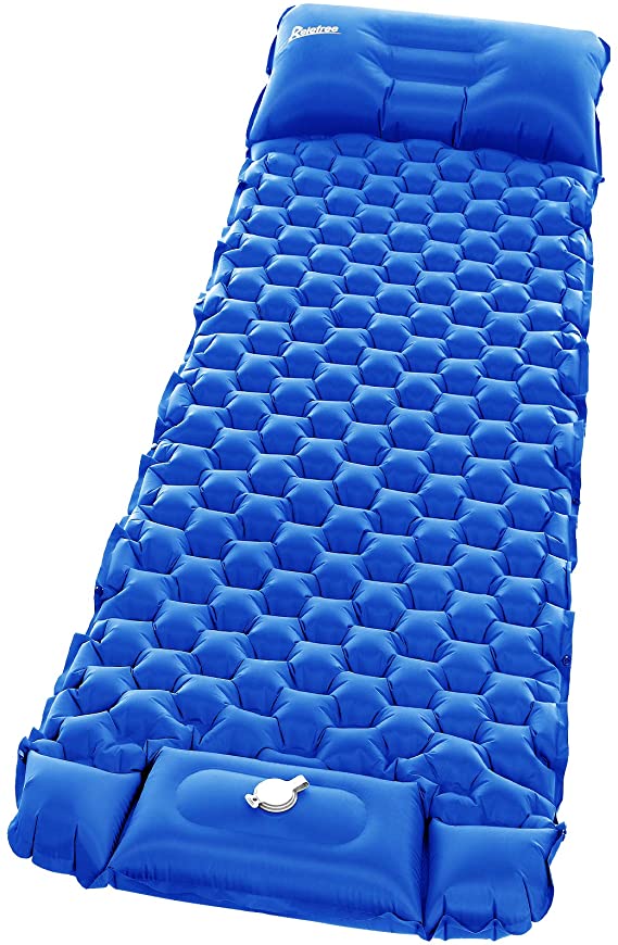 Sleeping Pad Camping, Relefree Upgraded Inflatable Camping Mat with Built-in Pump, 2.5" Thick Sleeping Pads, Durable Waterproof Air Mattress Compact Ultralight Hiking Pad for Tent,Travel, Backpacking Blue