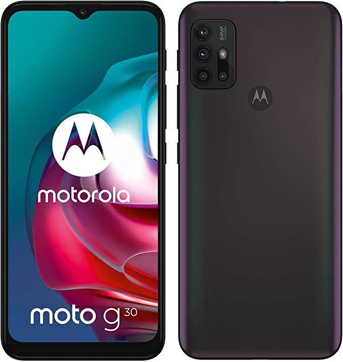 Motorola G30 (6.5 Inch 90Hz, Qualcomm Snapdragon, 64MP quad camera system, 5000 mAH battery, Dual SIM, 4/128GB, Android 11), Dark Pearl