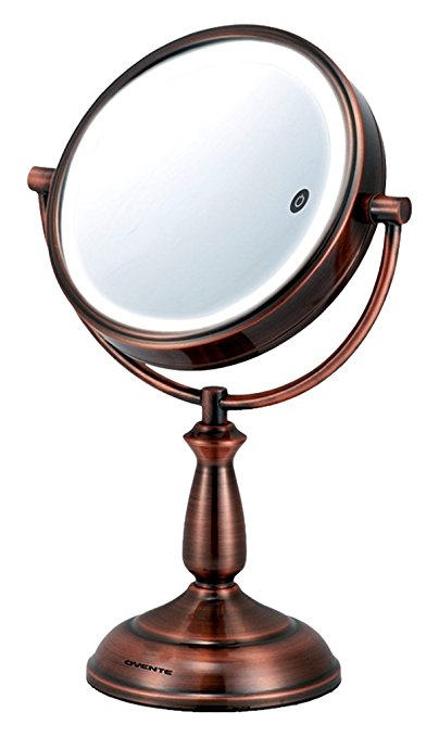 Ovente MPT85CO Multi Touch Tabletop Makeup Mirror with 3 Tone LED Light Option, 8.5 inch, 1x/10x Magnification, Copper