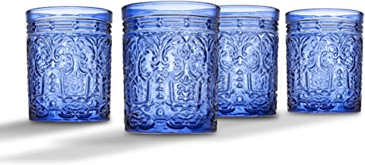 Jax Double Old Fashioned Beverage Glass Cup by Godinger – Blue – Set of 4