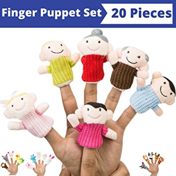 Finger Puppet Set (20-Piece), 6 Family Member Finger Puppets,14 Animal Finger Puppets - Great for Storytelling, Role-playing, Teaching and Fun - by Better Line