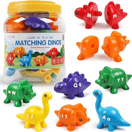 USATDD Matching Letters Dinosaur Toy, Double-Sided ABC Letters Dinosaur Match Game Preschool Fine Motor Toy with Uppercase Lowercase Alphabet, Educational Learning Toys for Toddlers Boys Girls