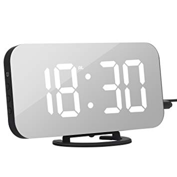 JOKY Adoric Alarm Clock, Digital Clock with Large 6.5" Easy-Read LED Display, Diming Mode, Easy Snooze Function, Mirror Surface, Dual USB Charger Ports