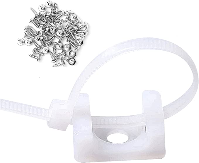 50 Pcs White Cable Tie Base Saddle Type Mount Wire Holder, Cable Zip Ties with Self-Locking 6 Inch & 0.145 Inch,#8 x 0.6 Inch Deep Thread Pan Head Screws