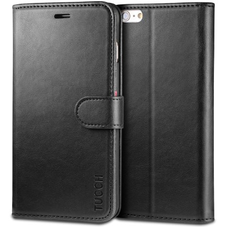 iPhone 6s Case TUCCH Wallet Leather Case for iPhone 6s  iPhone 6 47 inch Leather Wallet Cover Folio Book Cases with Kickstand Business Card Slots Cash Clip Magnet Closure Black with Red